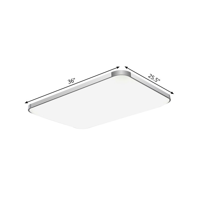 Rectangular Flush Light Fixture Simple Stylish LED 25.5"/32" Width Acrylic Flush Mount Lamp in Sliver for Living Room