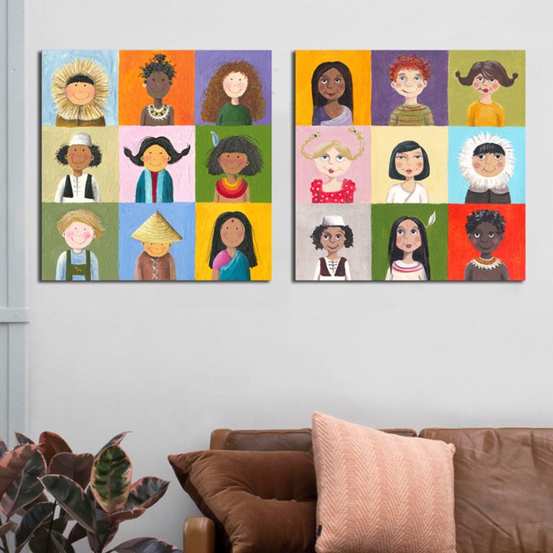 Pastel Color Modern Art Cartoon Characters Canvas for Kitchen, Multiple Sizes Options