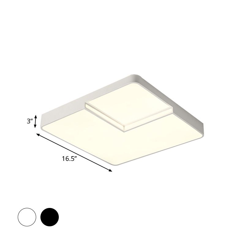 White/Black Square Flush Mount Lighting Modern LED Acrylic Ceiling Light Fixture in White/Warm Light, 16.5"/20.5" W