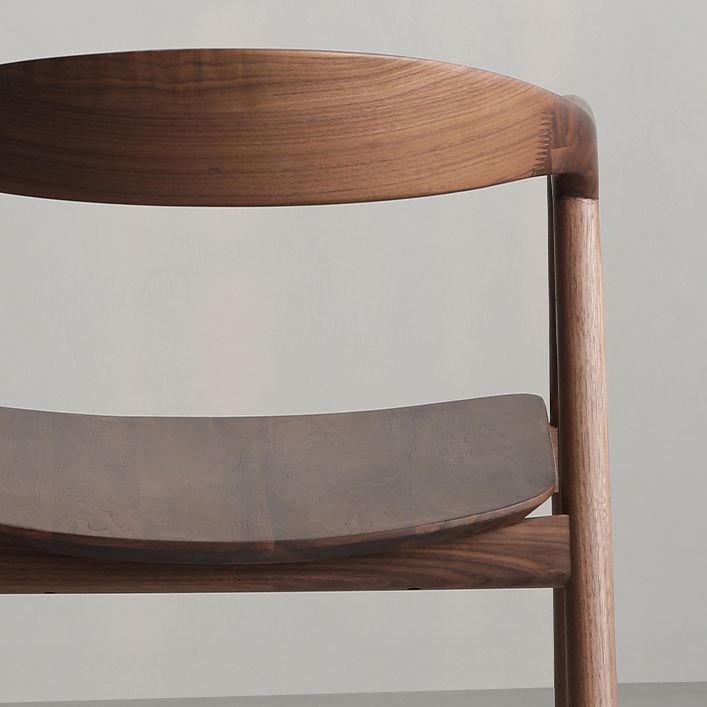 Contemporary Indoor Walnut Wood Open Back Arm Dining Chair in Brown