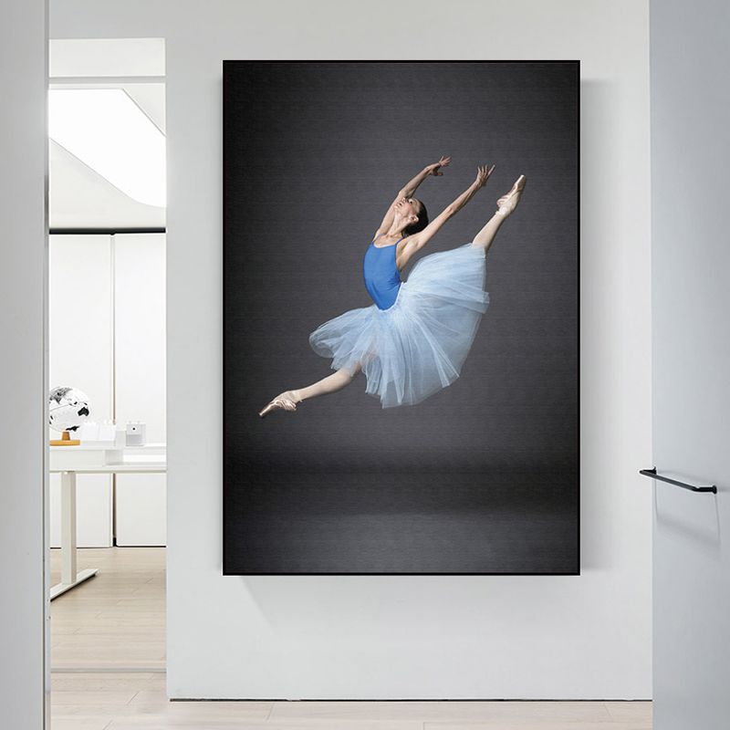 Photographic Ballet Canvas Print Glam Textured Wall Art Decor in Blue for Living Room