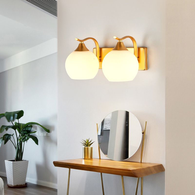 Modern Metal Wall Sconce Dome Shape Vanity Lamp with Glass Shade for Bathroom