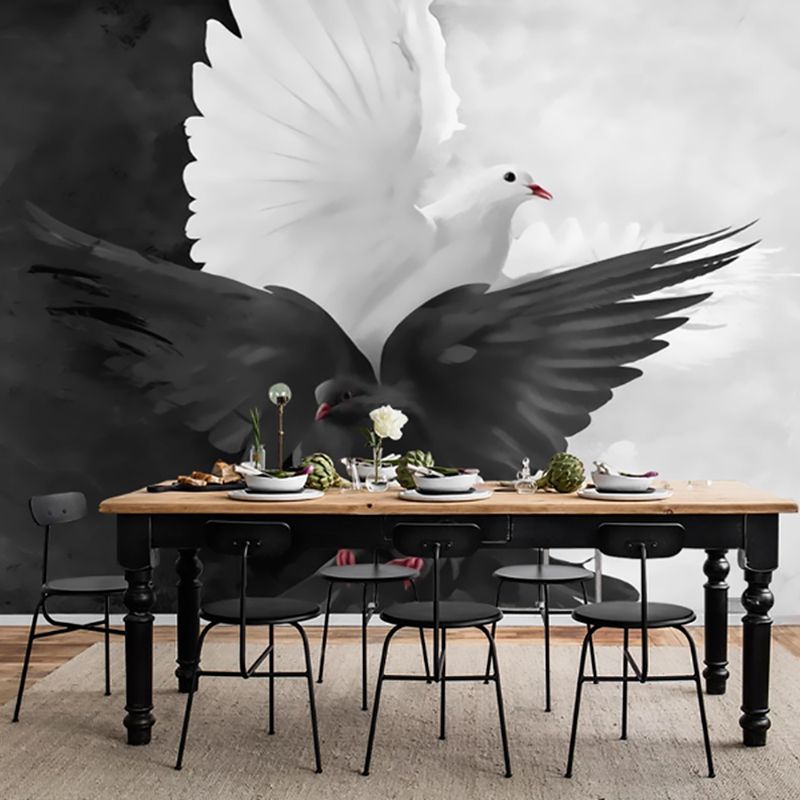 Black and White Modern Mural Wallpaper Personalized Pigeon Wall Art for Accent Wall