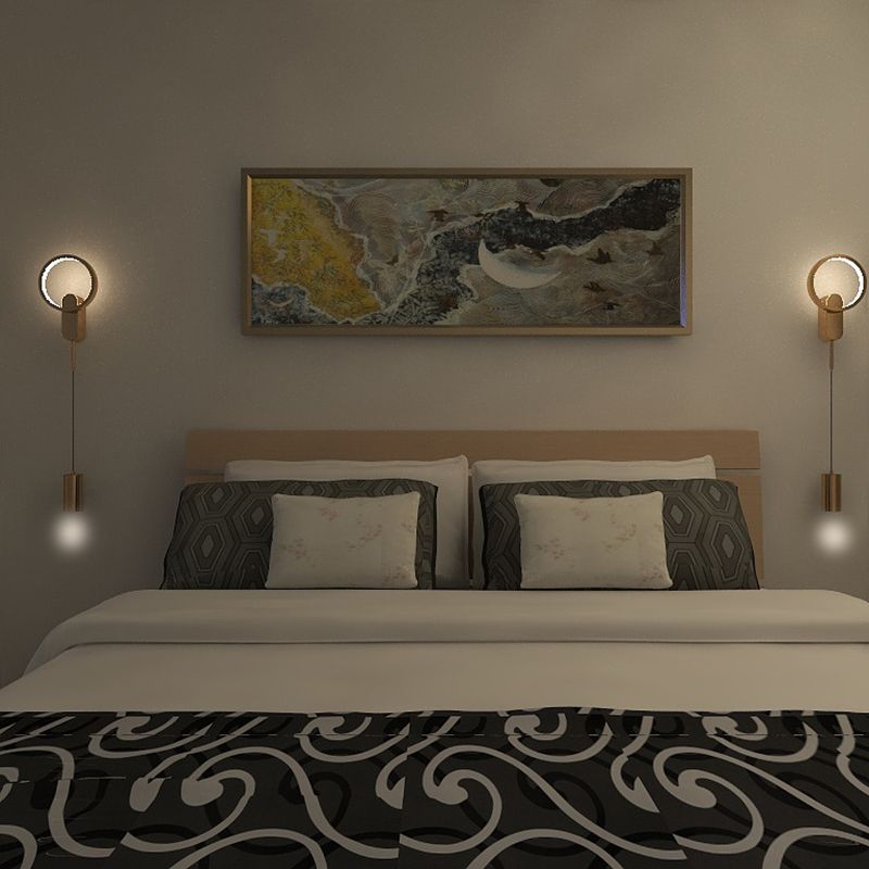 Modern LED Metal Wall Sconce Circle Shape Wall Light with Acrylic Shade for Bedroom