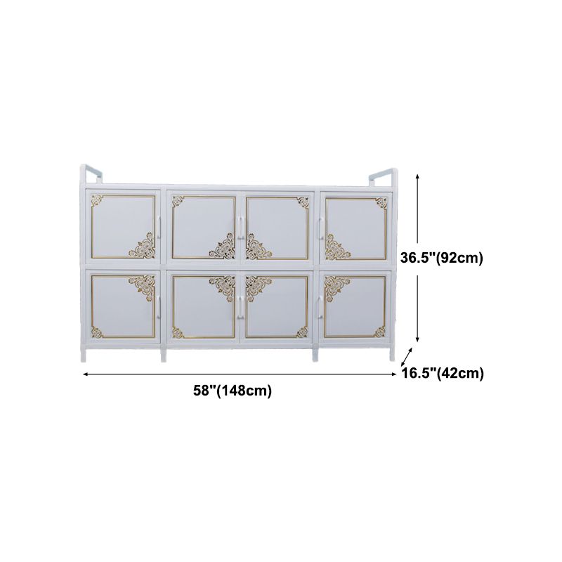White Aluminum Frame Sideboard Tempered Glass Top Cupboard for Kitchen