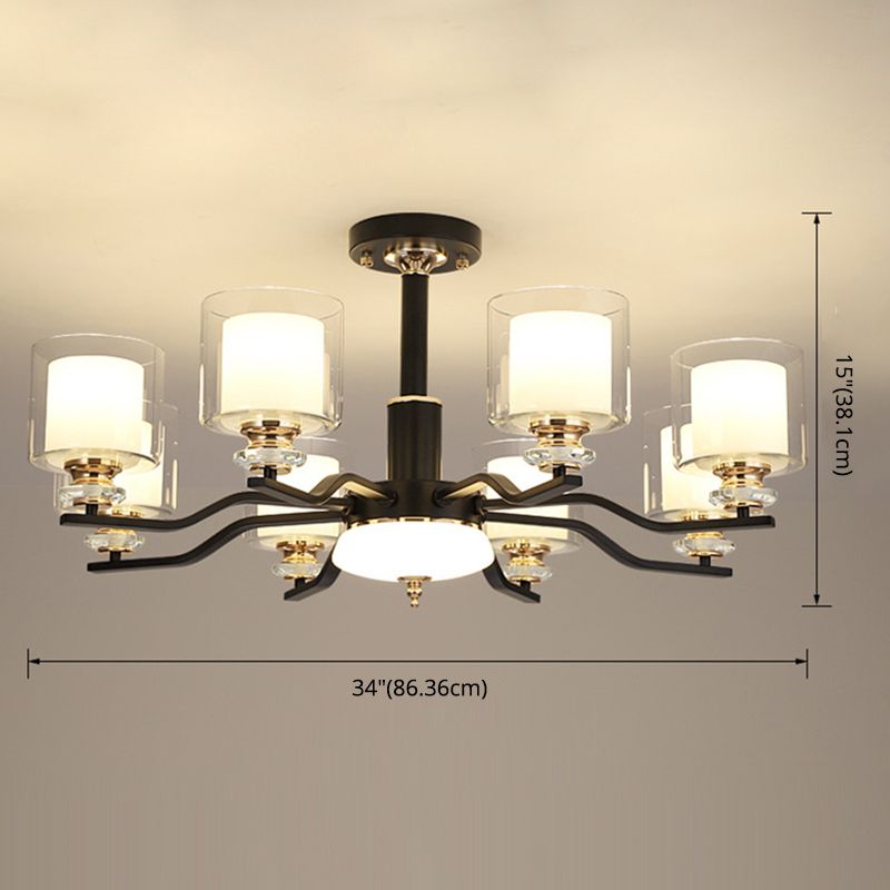 Clear and Frosted Glass Cup Chandelier Minimalist Suspension Lamp for Living Room