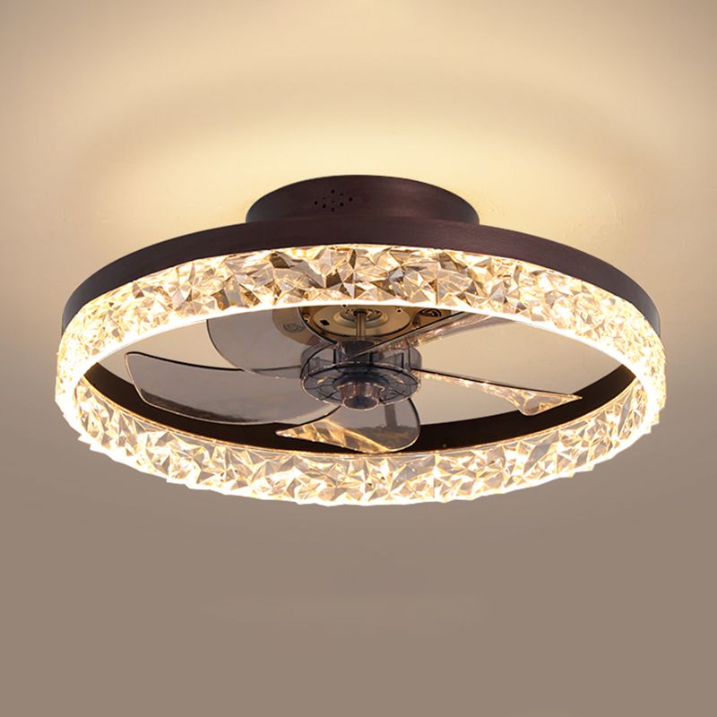 Moderne Luxus -LED -Deckenventilatoren lackierte Eisenkreisflush -Halterung mit Acrylschatten
