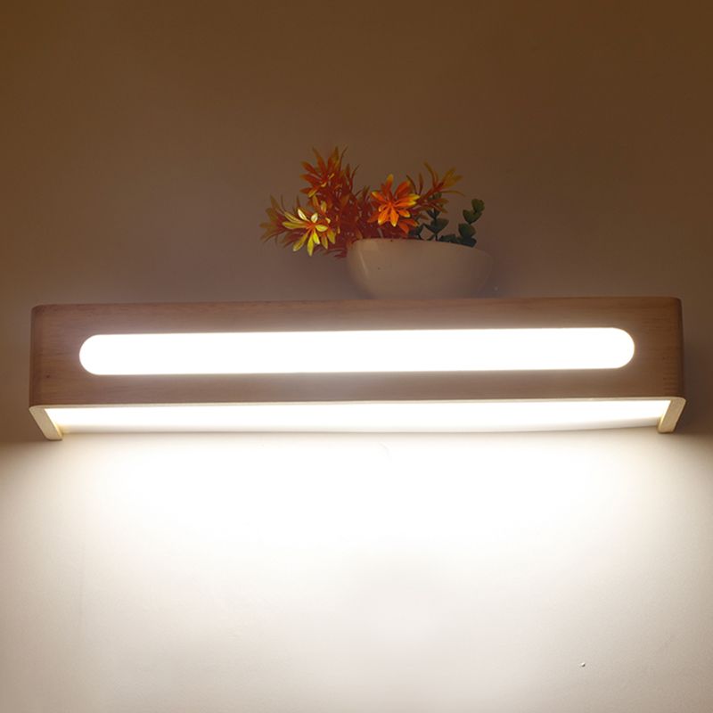 Simplicity Rectangle Vanity Mirror Lights Wood Wall Light Fixtures for Bathroom