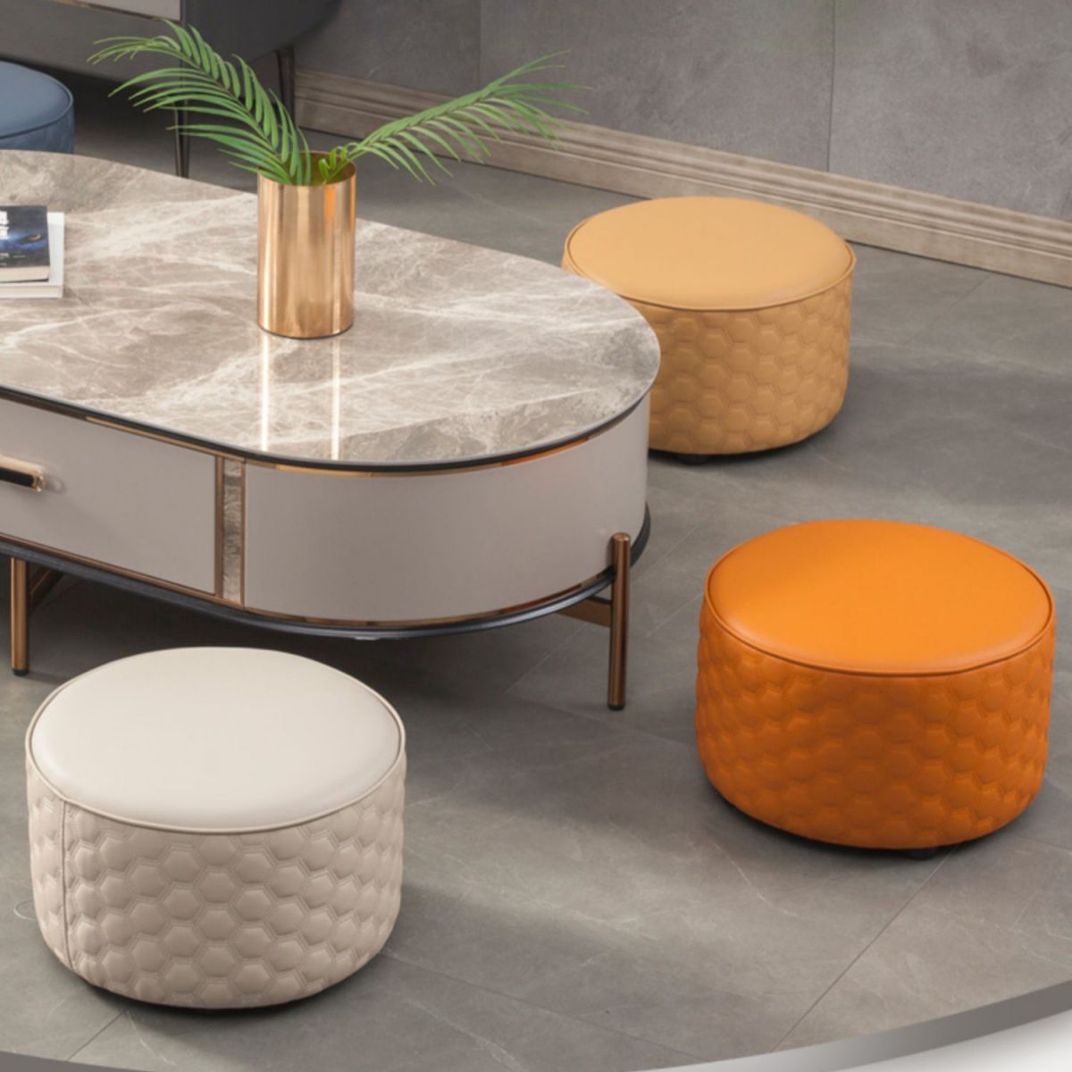 Hexagonal Pattern Water Resistant Standard Modern Orange for Drawing Room