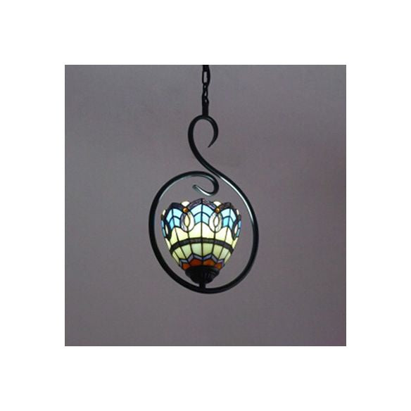 1 Light Bell/Dome Pendant Light Fixture Tiffany Style Yellow and Blue/White Stainless Glass Hanging Ceiling Light for Balcony