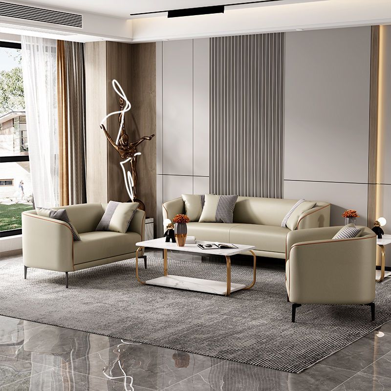 Contemporary Faux Leather Sofa with Single Cushion Seat 3-Seat Tuxedo Arm Sofa