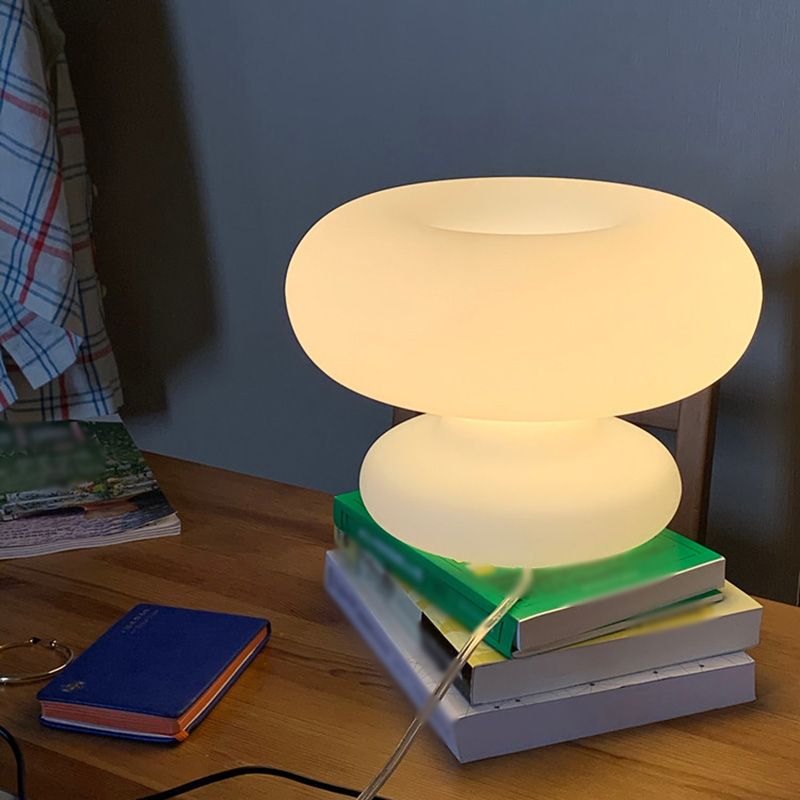 Donut Shaped Milk Glass Table Lamp Minimalist 1-Light Nightstand Light for Bedroom