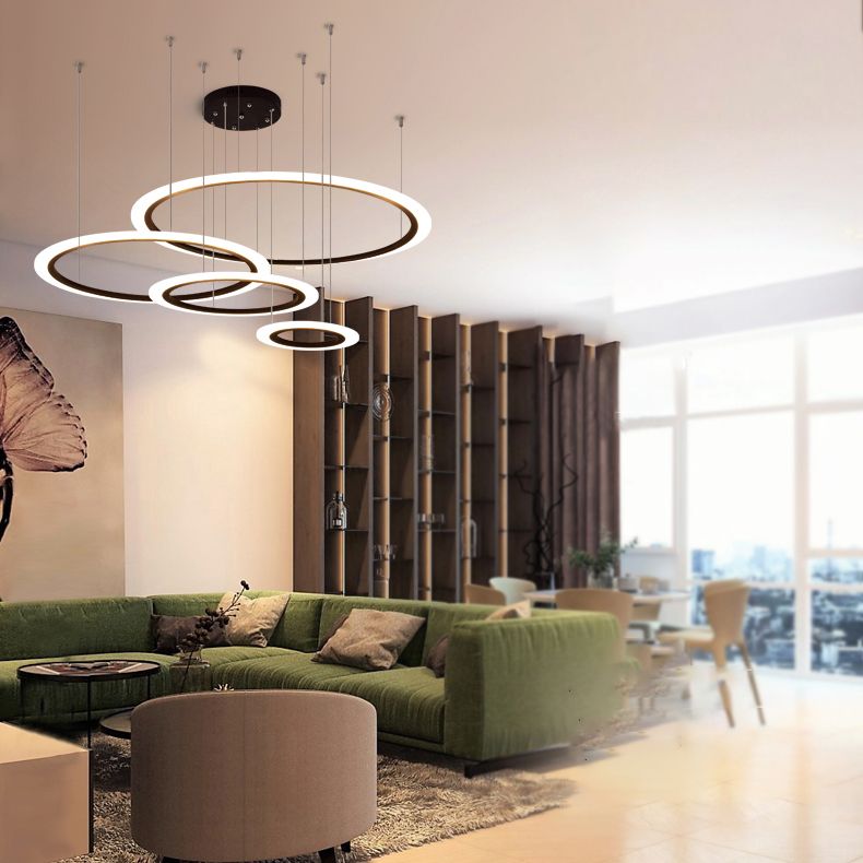 Múltiples anillos accesorios de iluminación de lámparas de araña de araña modernas para comedor