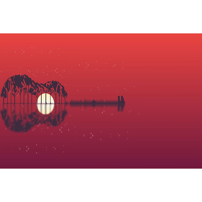 Guitar Musical Instrument Illustration Wall Covering for Sleeping Room, Waterproofing