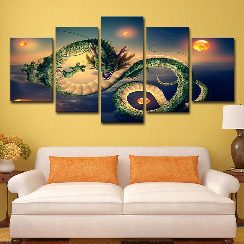 Kids Devil Dragon Canvas Wall Art Green Fantasy Wall Decoration for Teenage Bedroom