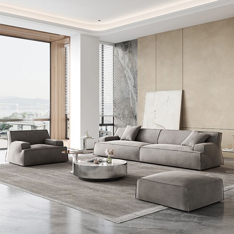 Contemporary Genuine Leather/Fabric Recessed Arm Sofa for Living Room