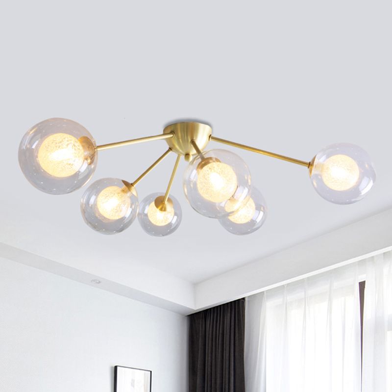 Moderno monte semifulto globale Clear/Amber/Smoke Glass 3/6 Luci a LED camera da letto Light Semi Flush Mount Light in oro