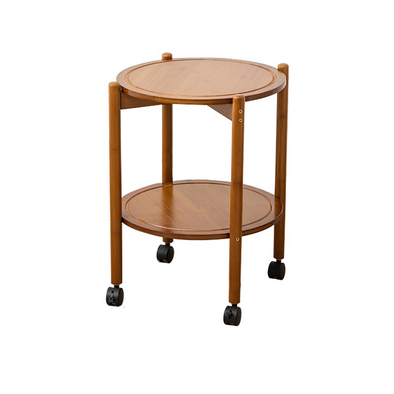 Modern Round Wood Side Table with 4 Legs and Storage for Living Room