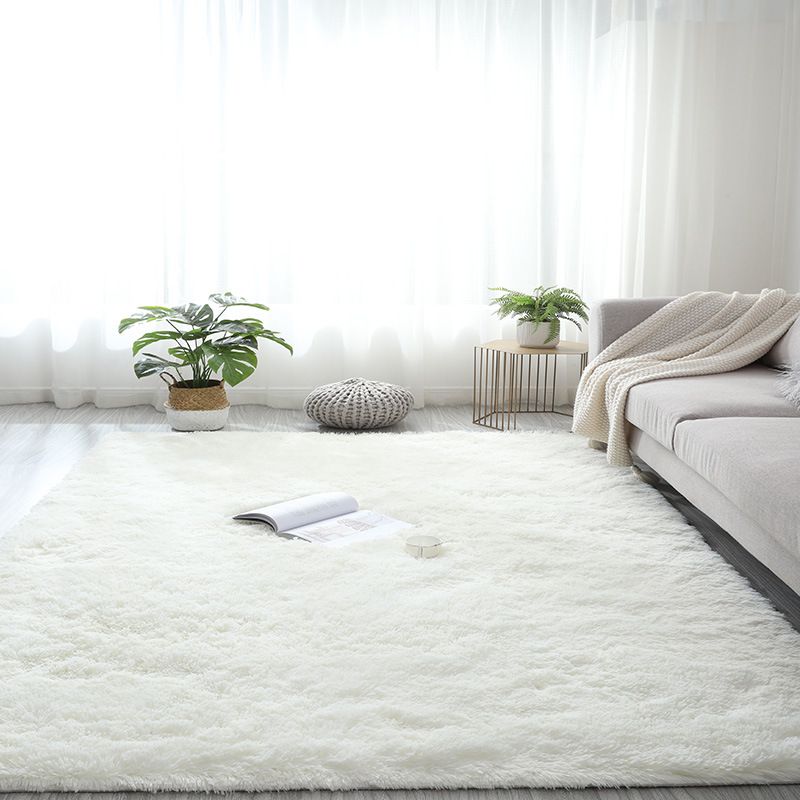 Simplicity Plain Living Room Carpet Modern Carpet Polyester Shag Rug with Non-Slip Backing