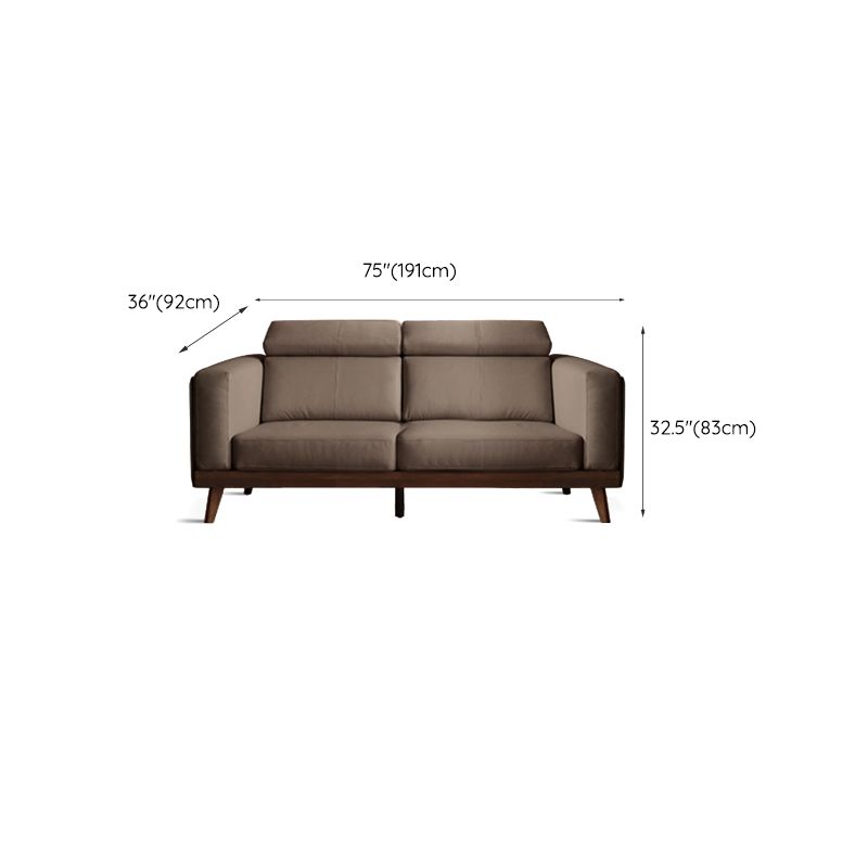 Farmhouse Square Arm Fabric Solid Wood Sofa in Brown for Living Room