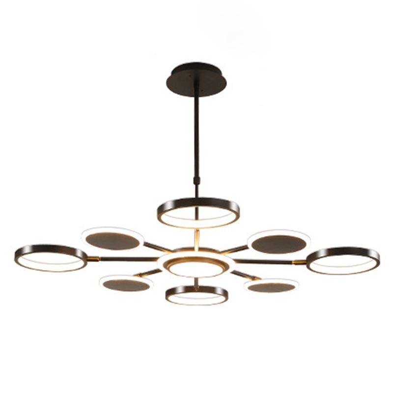 Acrylic Circle Pendant Lighting Fixture Modern Style LED Black Hanging Chandelier