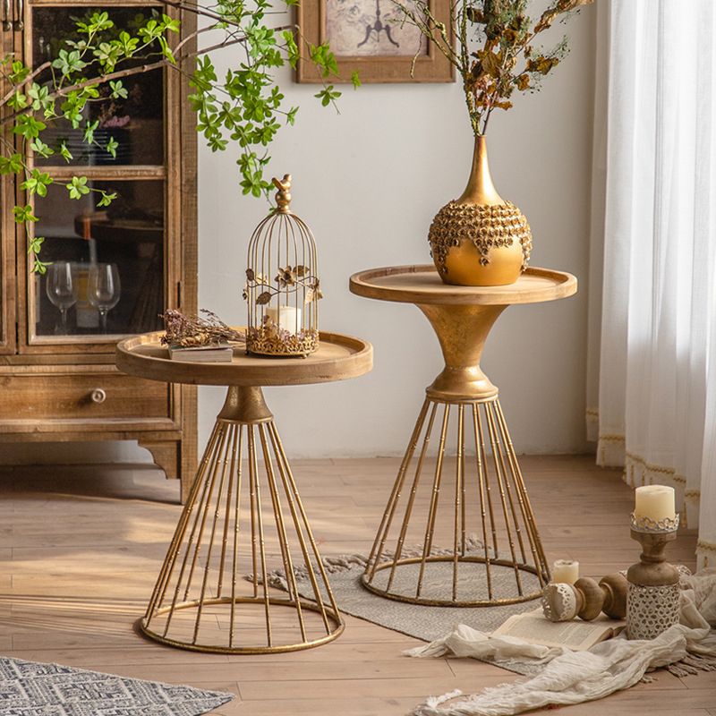 Round Tray Top Side Table Iron Pedestal End Table - Distressed Surface Treatment