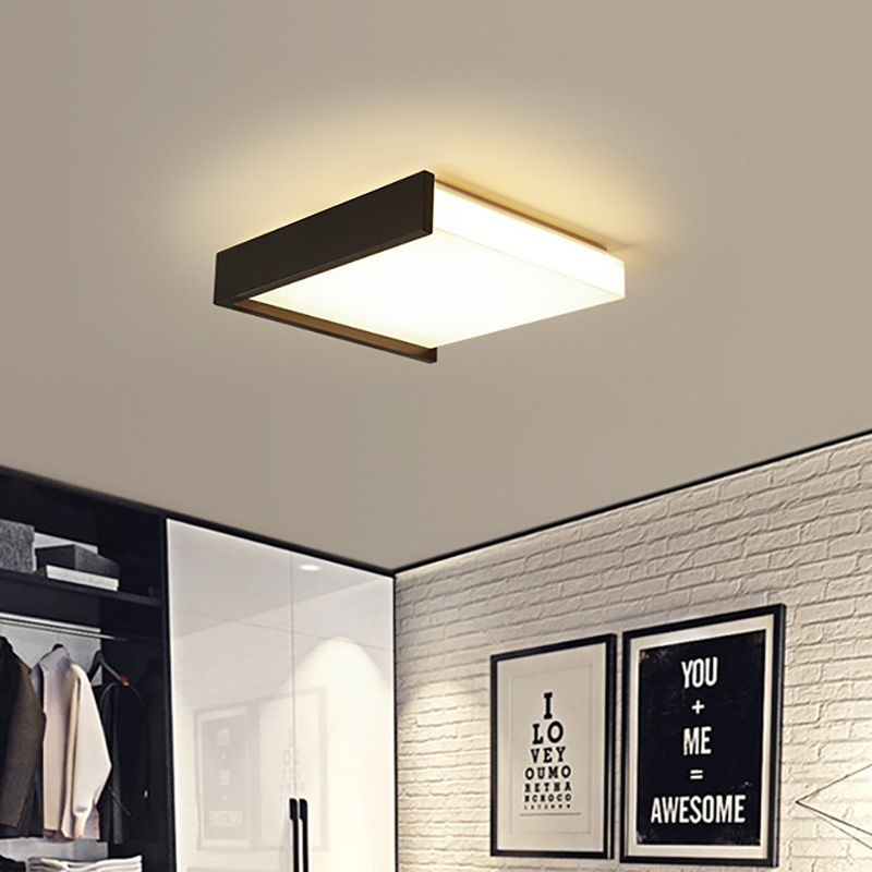 16"/19.5" Wide LED Bedroom Flush Mount Black/White Flush Ceiling Light Fixture with Brick Acrylic Shade, Warm/White Light