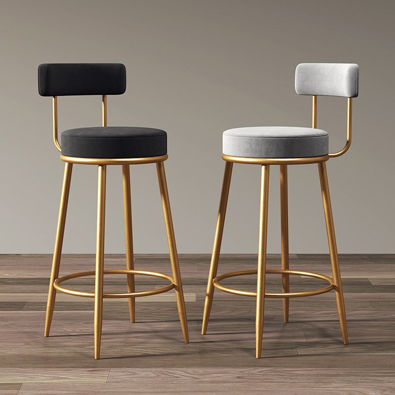 Glam Style Plush Upholstered Bar-stool Round Counter Bar Stool with Gold Legs