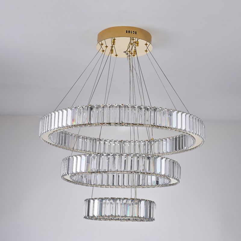 Round Shape Crystal Chandelier Modern Stainless Steel Down Lighting Pendant for Study