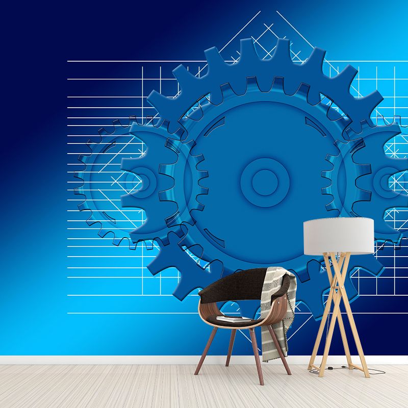 Industrial Gear Mural Wallpaper Mildew Resistant Wall Covering for Garage