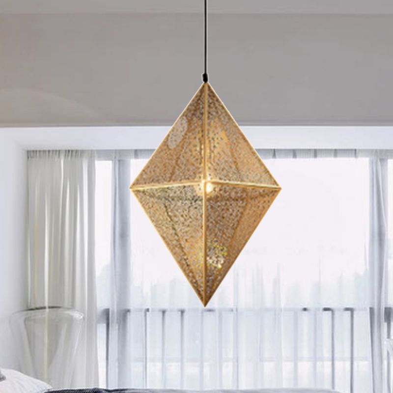 Iluminación de techo de diamantes de 10 "/14" Metal posmoderno 1 Luz de techo colgante de oro claro/oro rosa con jaula de malla de alambre