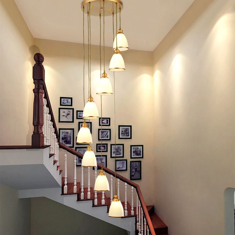 Duplex Cluster Pendant Light in Modern Luxury Style Wrought Iron Hanging Light with White Glass Shade