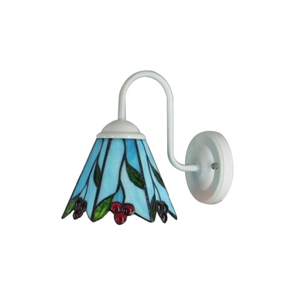 Blue Glass Lily Wall Light Fixture Tiffany 1 Head White Sconce Lighting for Living Room