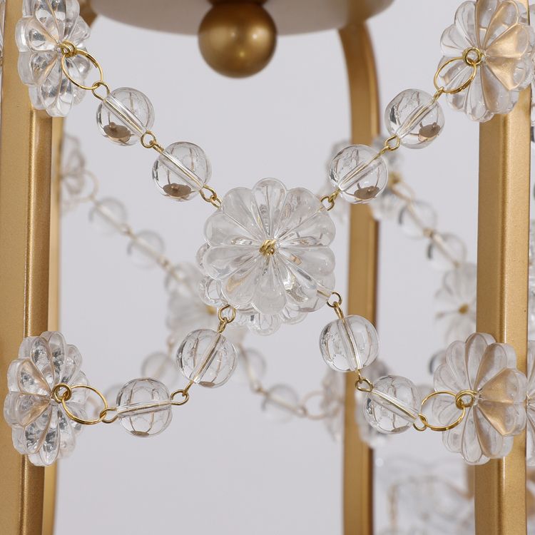 Gold Chandelier Lamp Vintage Metal Candle Suspension Pendant Light with Crystal Drop