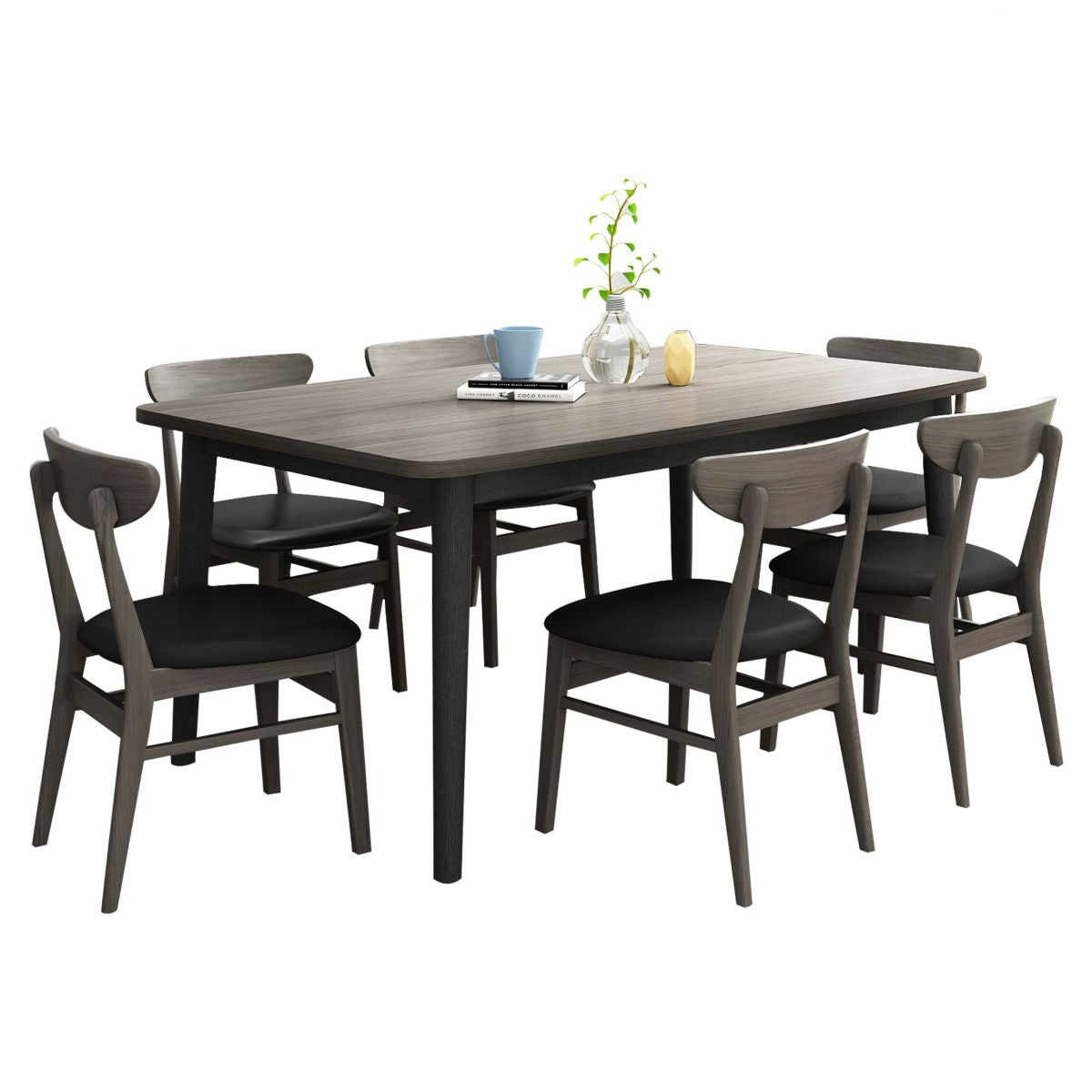 Set da pranzo in legno massiccio tradizionale con tavolo fisso e base a 4 gambe