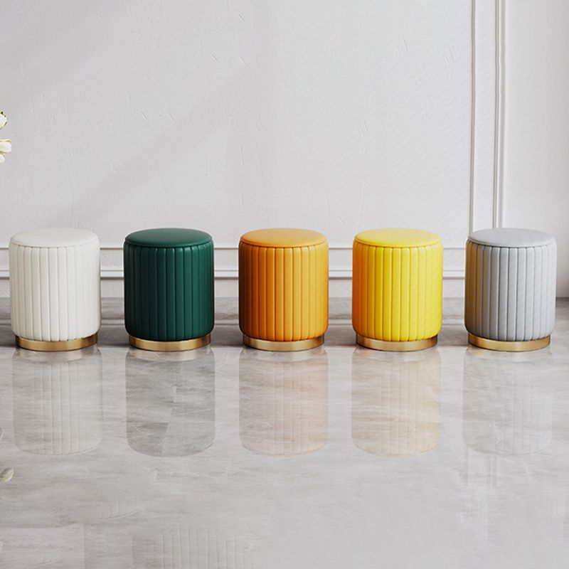 Contemporary Pouf Ottoman Faux Leather Upholstered Solid Wood Frame Round Ottoman