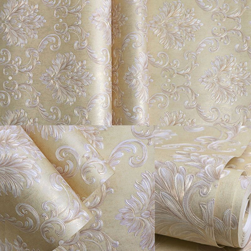 Neutral Color Damask Design Wallpaper Water-Resistant Wall Covering, 33-foot x 20.5-inch