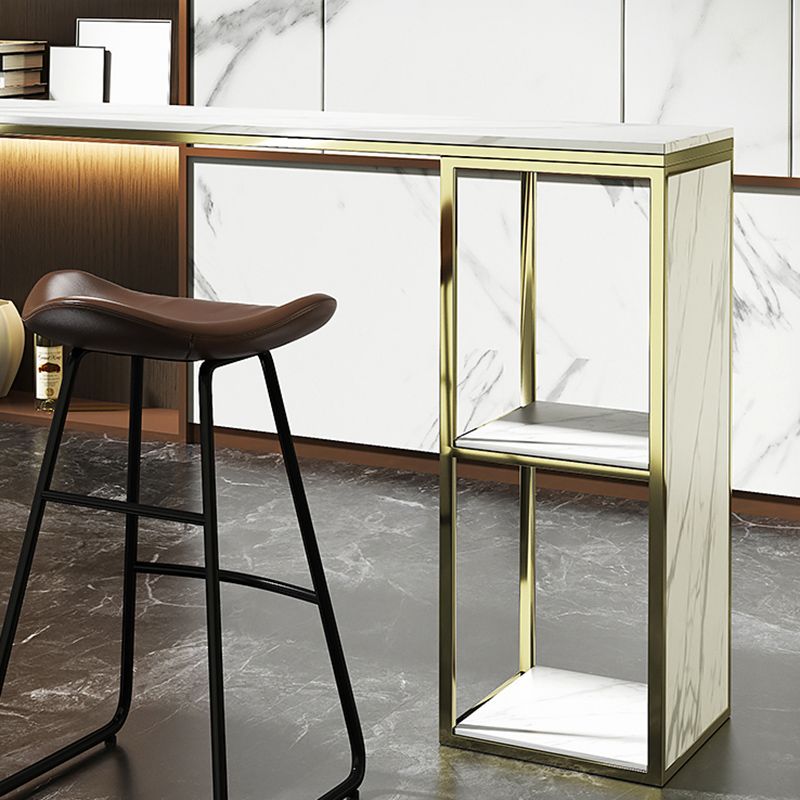 Rectangle Pub Table Faux Marble Bar Height Cocktail Table with Shelves