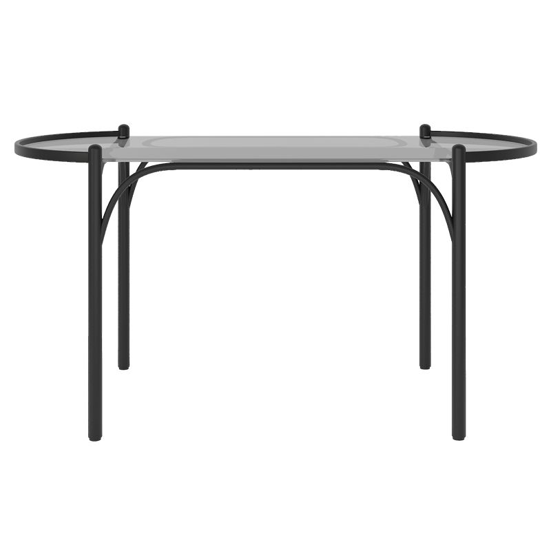 Metal Modern Oval Dining Table Clear Glass Top Table with 4 Legs