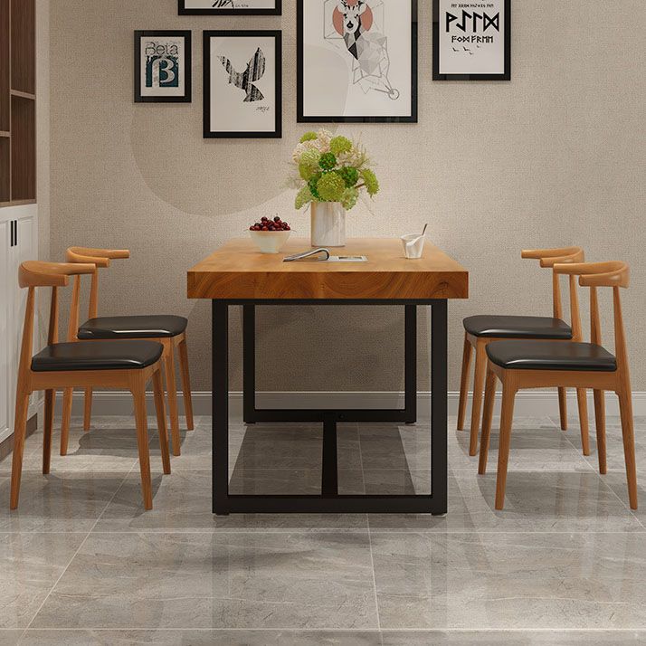 Industrial Rectangle Solid Wood Table Standard Height Dining Table with Trestle Base