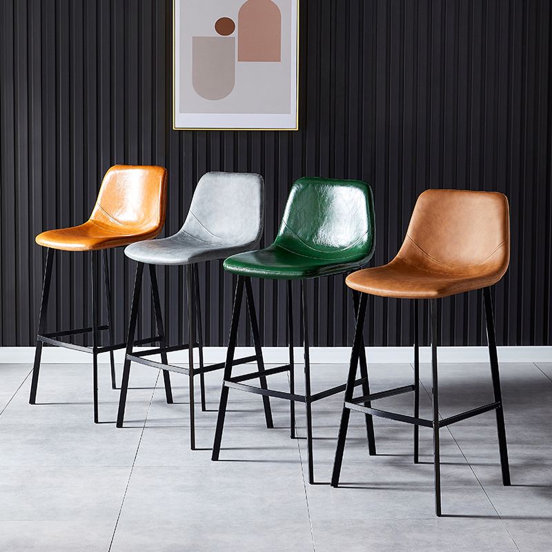 Industrial Leather Metal Counter Stools Low Back Bar Stools with Bucket Seat