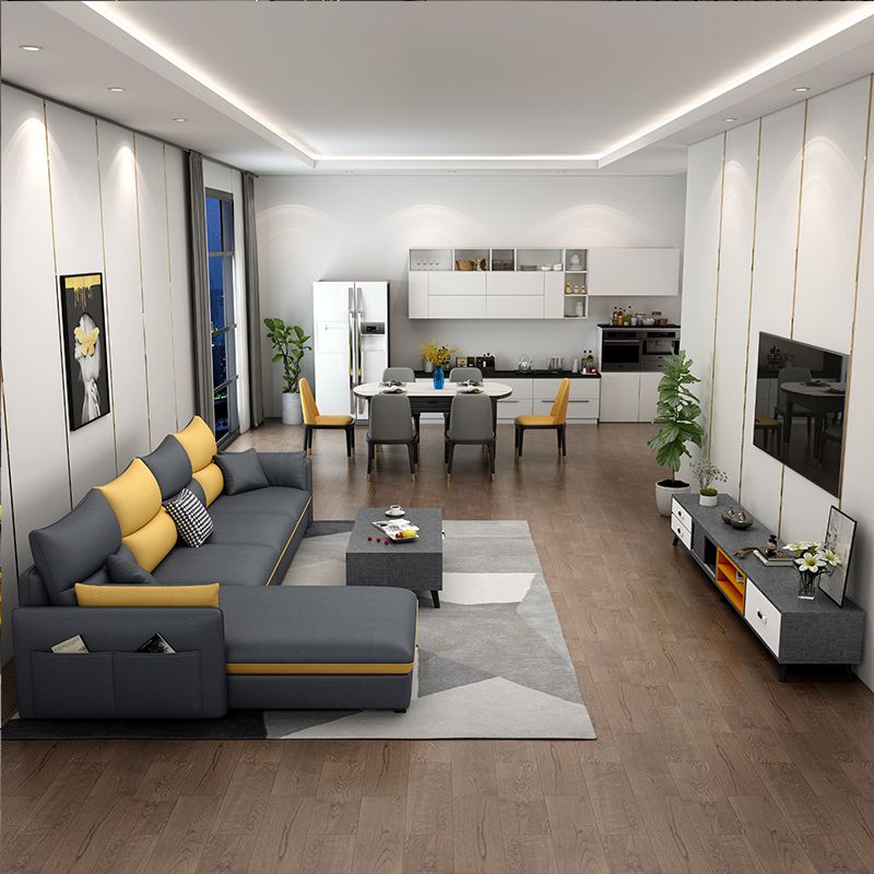 Modern Pillow Top Arm Sectional with Removable Cushions for Living Room