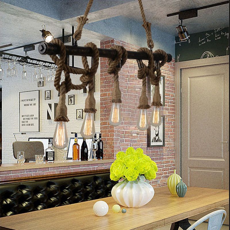 Linear Restaurant Island Lighting Fixture Industrial Metal Beige Chandelier Lighting Fixture