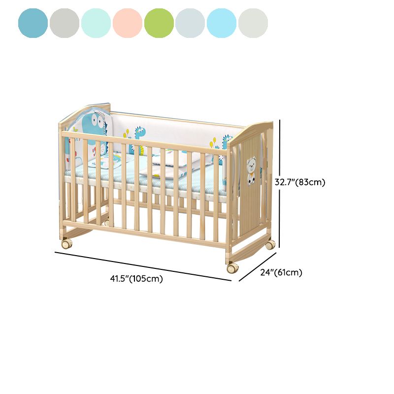 Farmhouse Wooden Baby Crib Pure Color Animal Pattern Nursery Bed