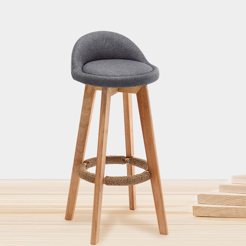 Scandinavian Wood Barstool Fabric Upholstered Counter Stool with Swivel