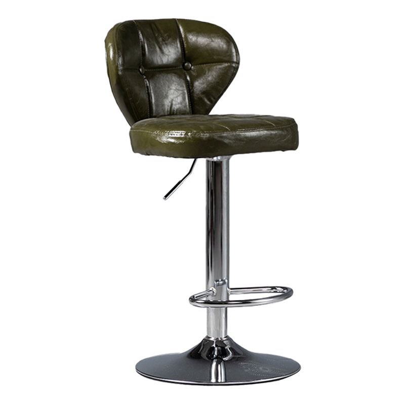 Industrial Style Leather Upholstered Barstool Adjustable Height Swivel Bar Stool
