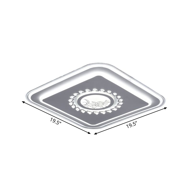 Square Acrylic Flush Mount Light Minimalism LED White Close to Ceiling Lighting with Floral/Plum Blossom/Deer Pattern