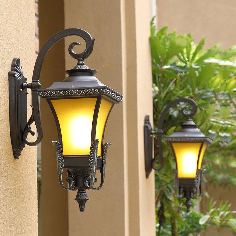 1 Head Tan Glass Wall Mount Light Traditional Coffee Square Bell Outdoor Wall Light Fixture