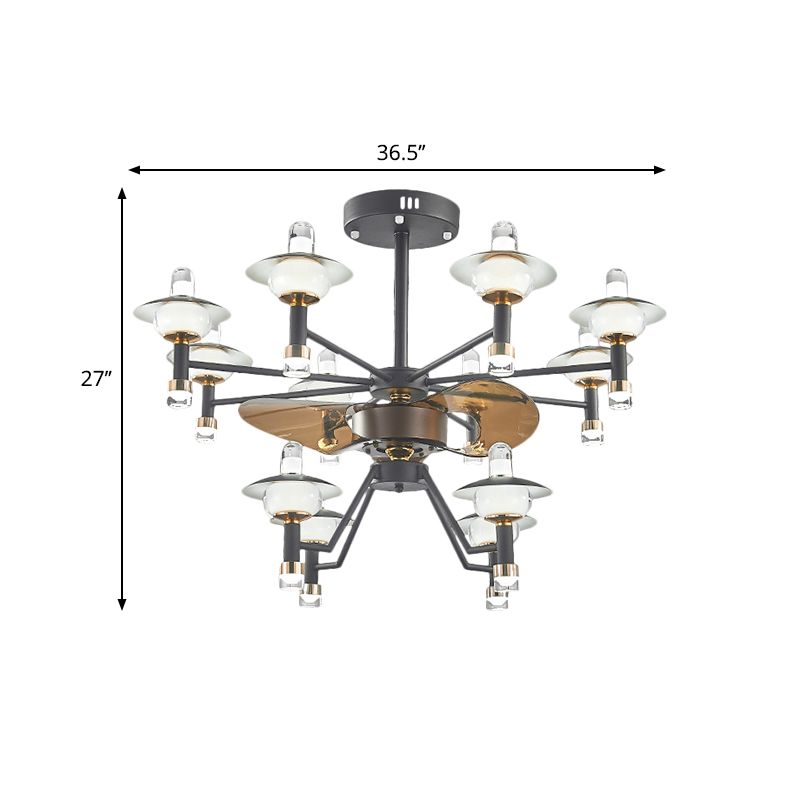 Radiaal plafondventilator Licht Modernistische metallic 36,5 "brede 12 bollen zwart-gouden semi-spoelbevestiging, 3 bruine messen