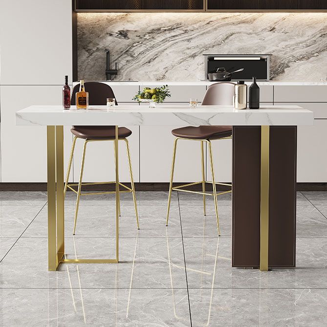 Glam Rectangular Pub Table Set 1/2/3 Pcs Stone Bar Table and Leather Bar Stools